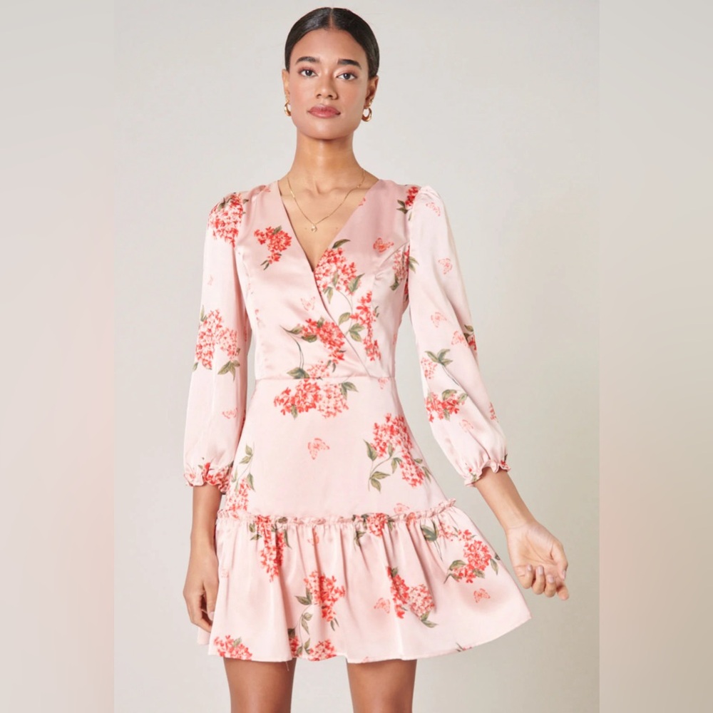 NWT Sugarlips Bonitas Mariko Surplice Mini Dress in Blush-Coral